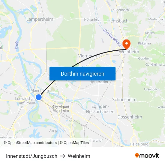 Innenstadt/Jungbusch to Weinheim map