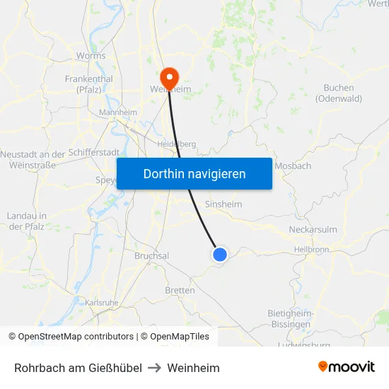Rohrbach am Gießhübel to Weinheim map
