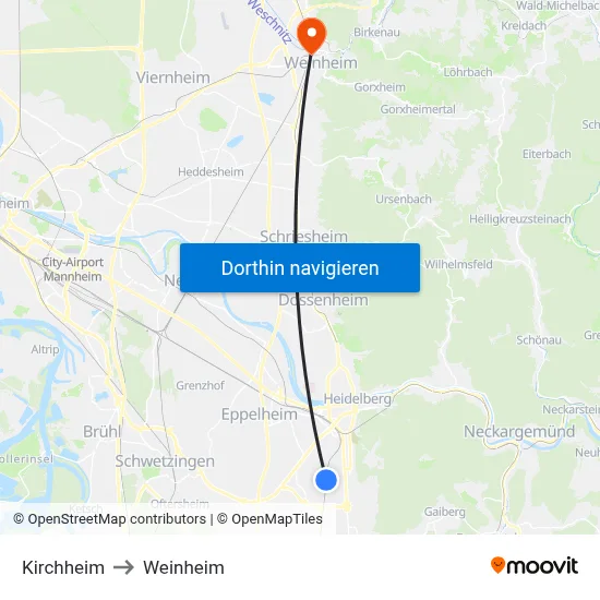 Kirchheim to Weinheim map