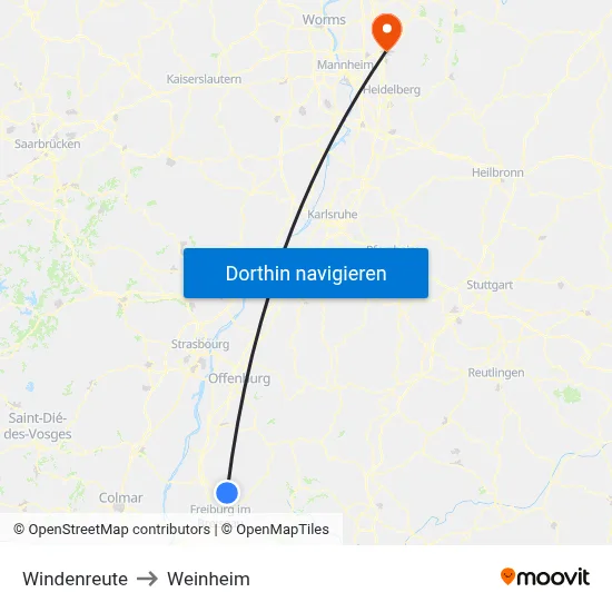Windenreute to Weinheim map