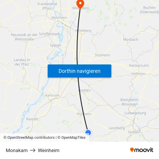 Monakam to Weinheim map
