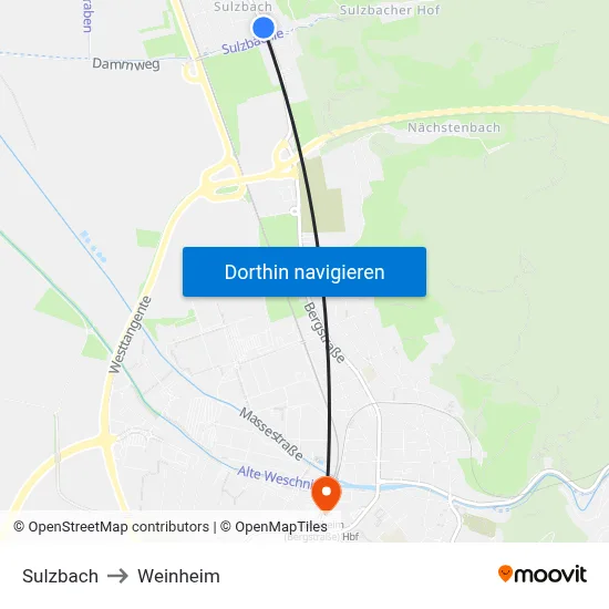 Sulzbach to Weinheim map