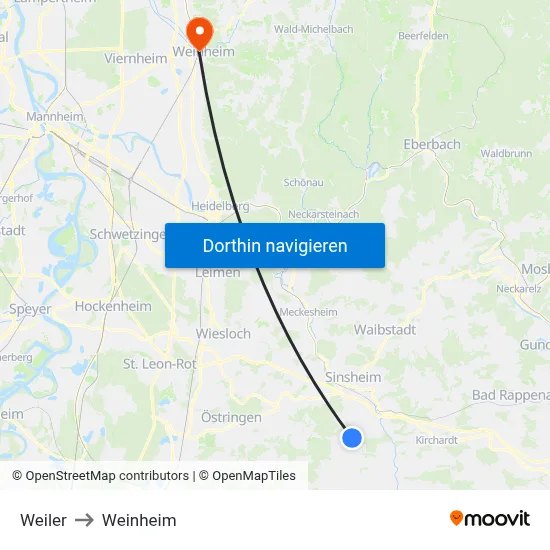 Weiler to Weinheim map
