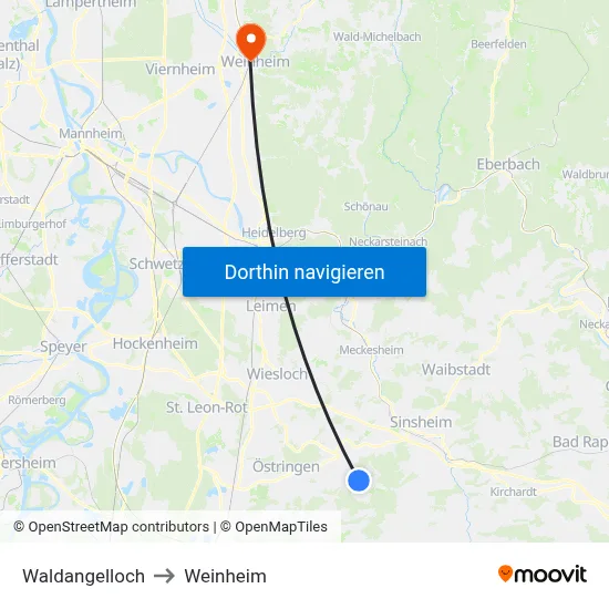 Waldangelloch to Weinheim map