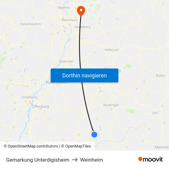 Gemarkung Unterdigisheim to Weinheim map