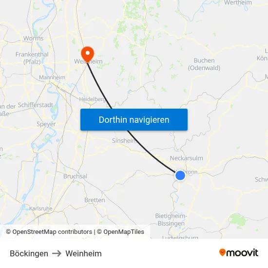 Böckingen to Weinheim map