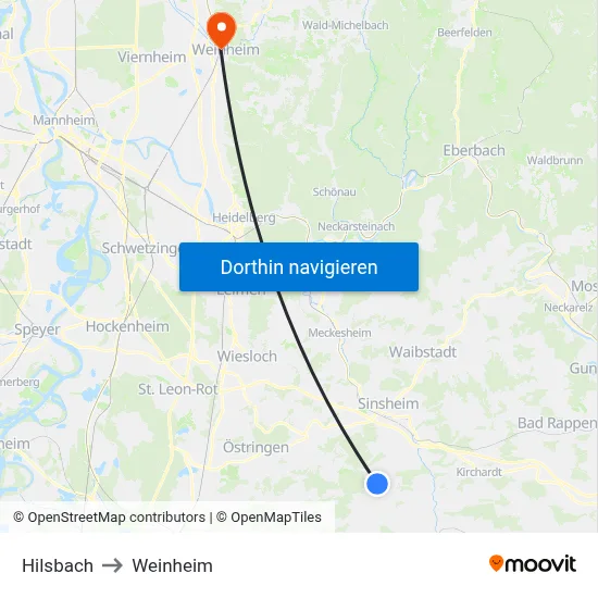 Hilsbach to Weinheim map