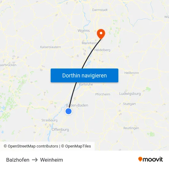 Balzhofen to Weinheim map