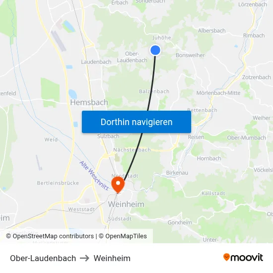 Ober-Laudenbach to Weinheim map