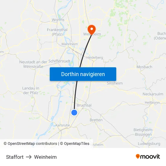 Staffort to Weinheim map