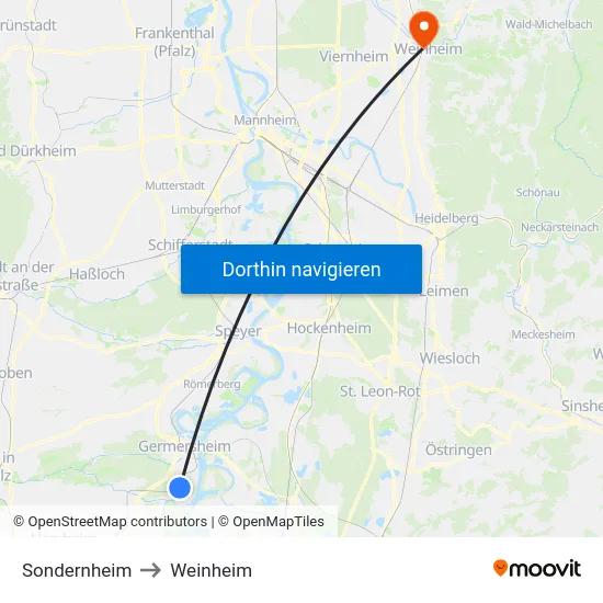 Sondernheim to Weinheim map