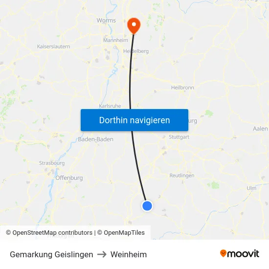 Gemarkung Geislingen to Weinheim map