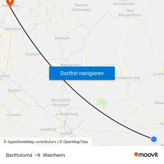 Bartholomä to Weinheim map
