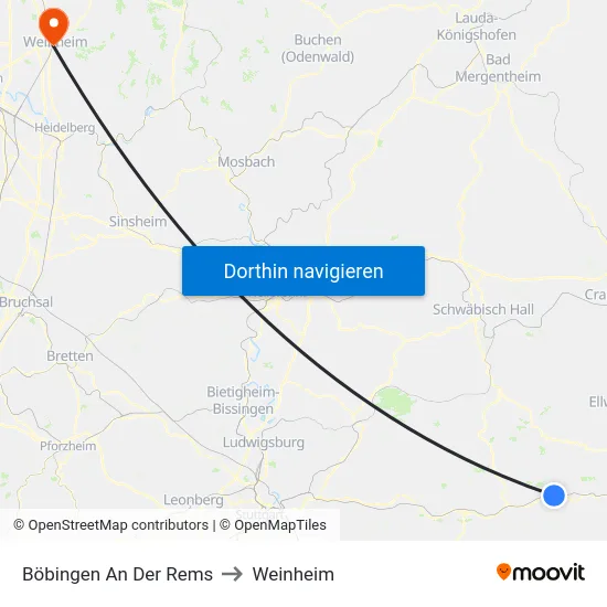 Böbingen An Der Rems to Weinheim map