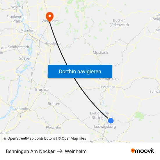 Benningen Am Neckar to Weinheim map