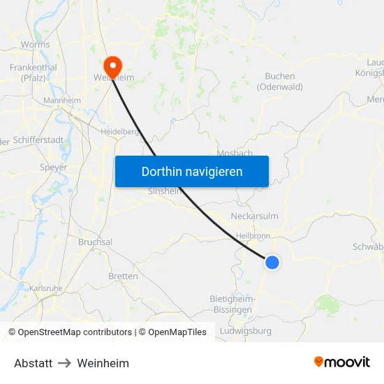 Abstatt to Weinheim map