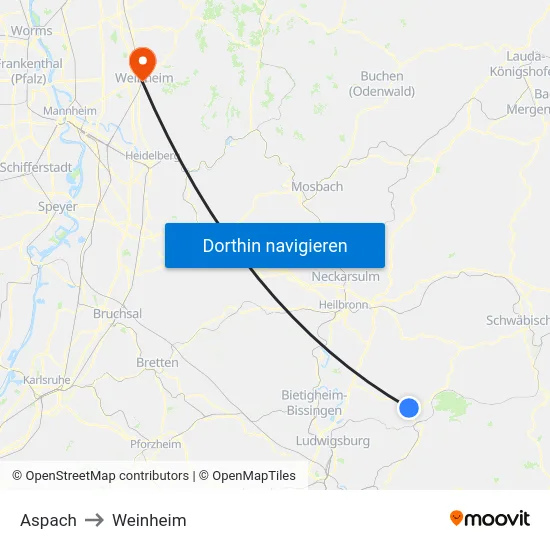 Aspach to Weinheim map