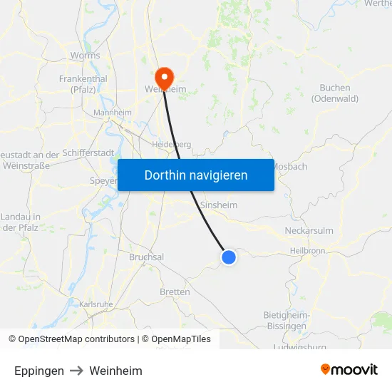 Eppingen to Weinheim map