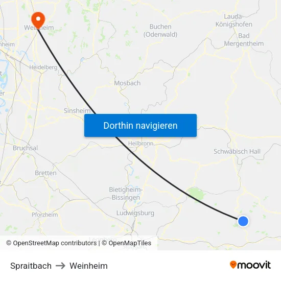 Spraitbach to Weinheim map