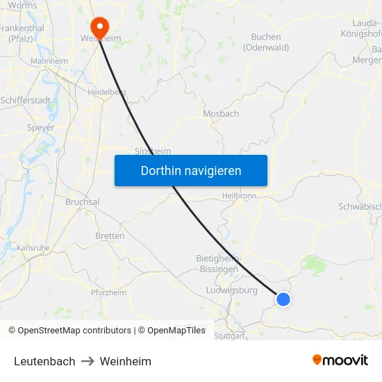 Leutenbach to Weinheim map