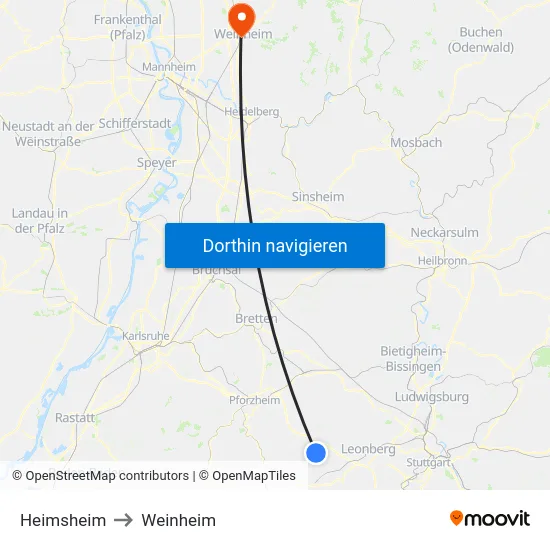 Heimsheim to Weinheim map