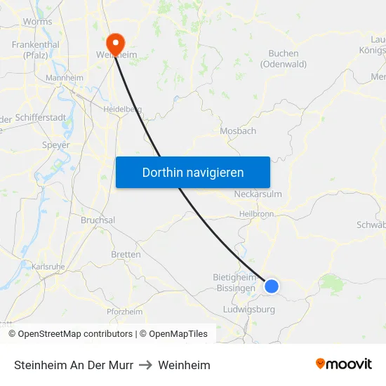 Steinheim An Der Murr to Weinheim map