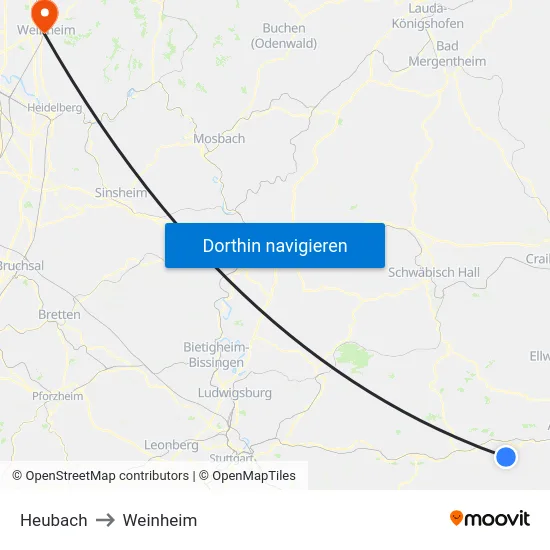 Heubach to Weinheim map