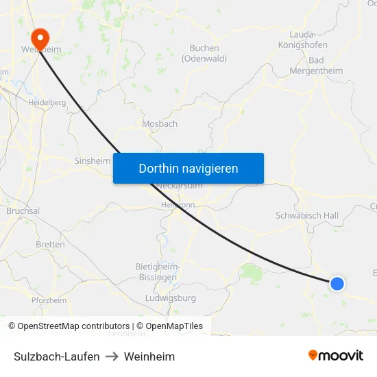 Sulzbach-Laufen to Weinheim map