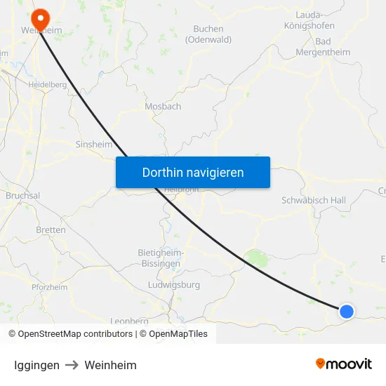 Iggingen to Weinheim map