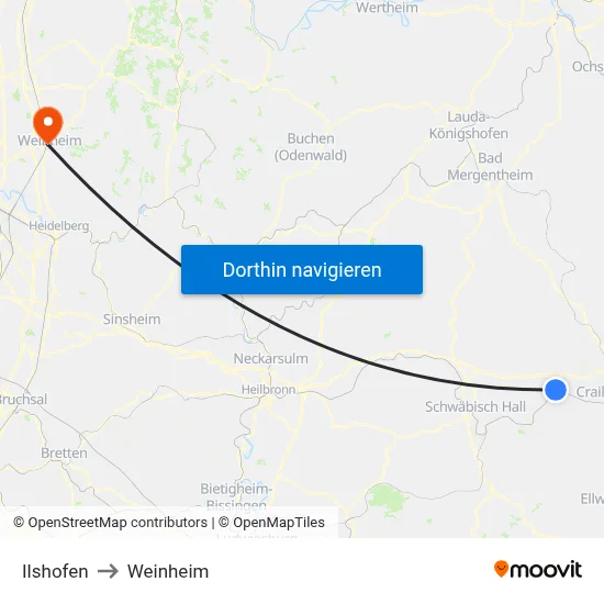 Ilshofen to Weinheim map