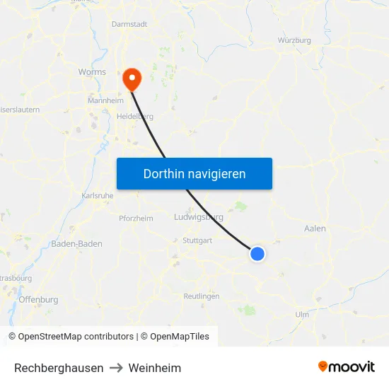 Rechberghausen to Weinheim map