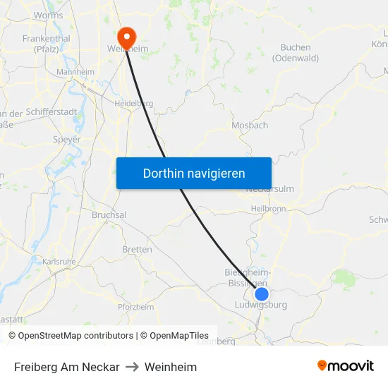 Freiberg Am Neckar to Weinheim map