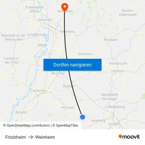 Friolzheim to Weinheim map