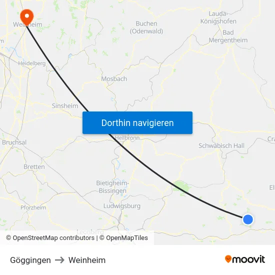 Göggingen to Weinheim map