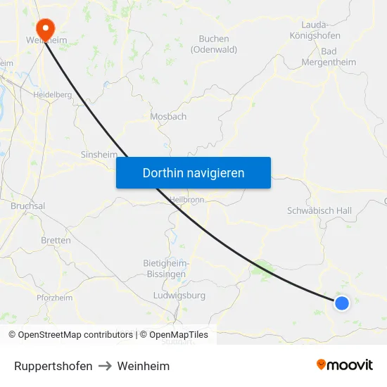 Ruppertshofen to Weinheim map