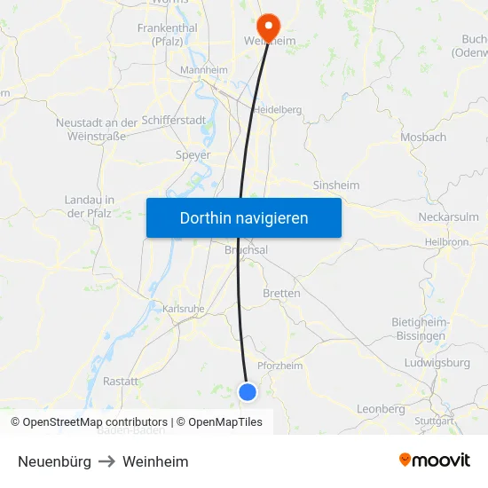 Neuenbürg to Weinheim map