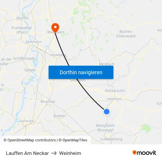 Lauffen Am Neckar to Weinheim map