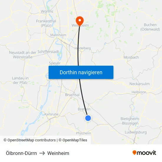 Ölbronn-Dürrn to Weinheim map