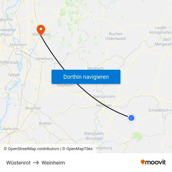 Wüstenrot to Weinheim map