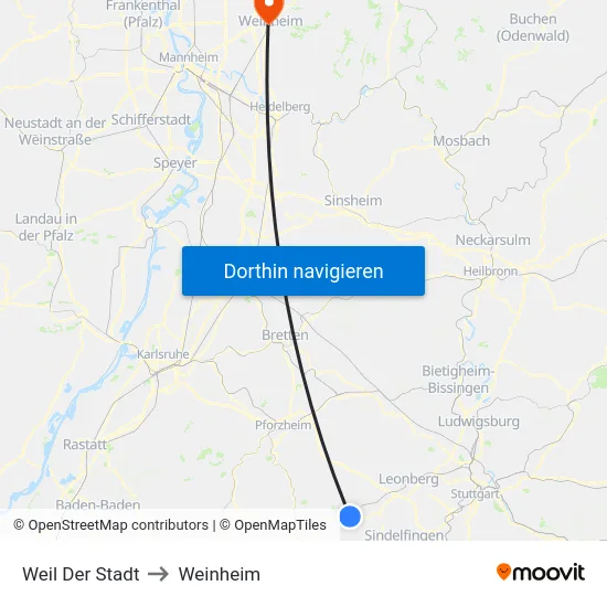 Weil Der Stadt to Weinheim map