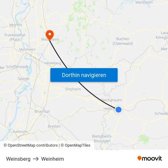 Weinsberg to Weinheim map