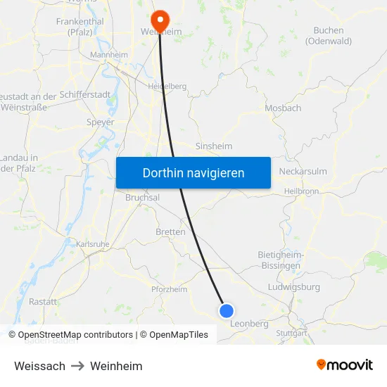 Weissach to Weinheim map