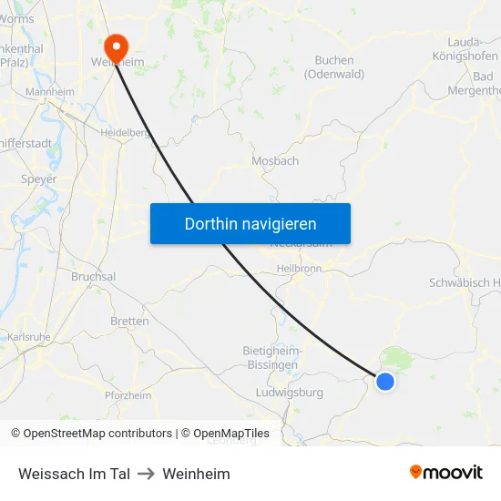 Weissach Im Tal to Weinheim map