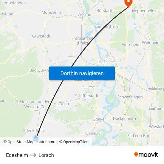 Edesheim to Lorsch map