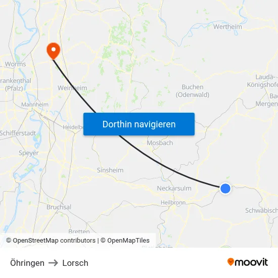Öhringen to Lorsch map