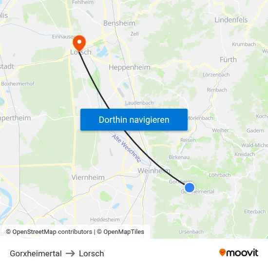 Gorxheimertal to Lorsch map