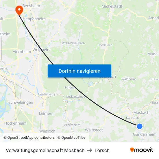 Verwaltungsgemeinschaft Mosbach to Lorsch map