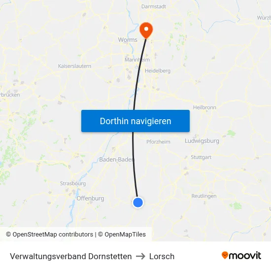 Verwaltungsverband Dornstetten to Lorsch map