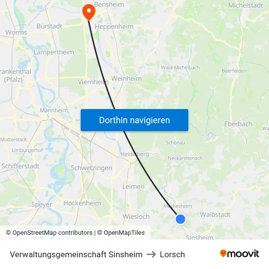 Verwaltungsgemeinschaft Sinsheim to Lorsch map