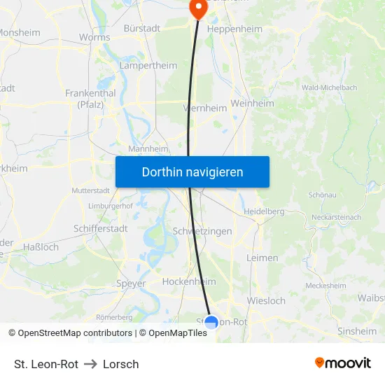 St. Leon-Rot to Lorsch map